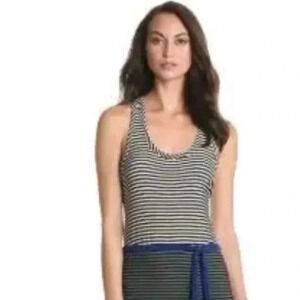 KAMALIKULTURE XS Women's Elastic Waist Racer Dress Black Striped Sheath Tank NEW